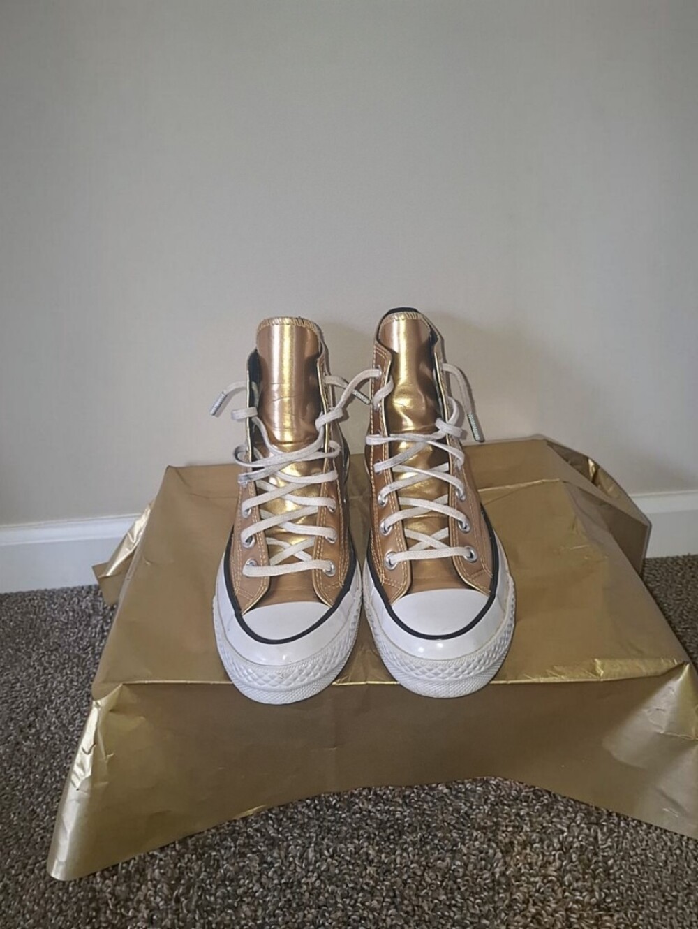 Converse Chuck Taylor All Star Metallic Gold High-Top Sneakers - Women Size 7 - Picture 3 of 8